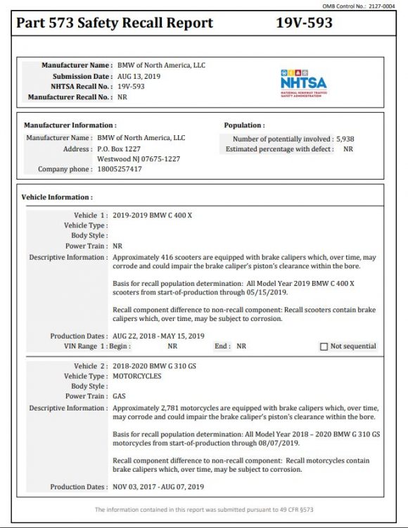 Part 573 Safety Recall Report Form