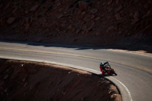 No run-off, not even a guard rail: it's easy to see why Pikes Peak is a dangerous place to race. Photo: Larry Chen/Aprilia