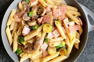 Bacon, Sprout & Mushroom Pasta Photo @Kylie Day