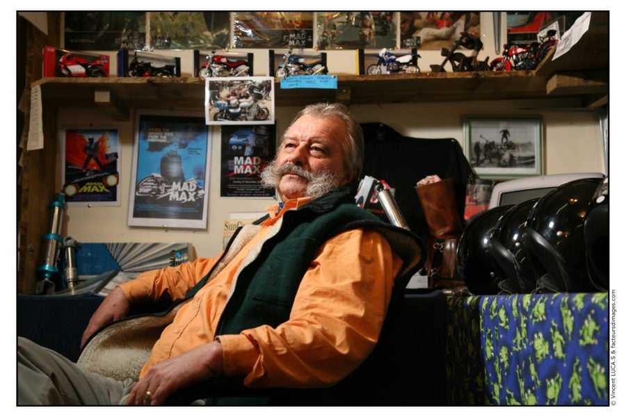Bertrand among his memories in his office in Tasmania. (Photo Courier newspapers)