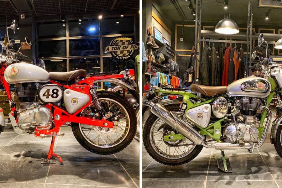 The 350 (R) and the 500 (L) versions of Royal Enfield's new scrambler. Photo: Royal Enfield Company Store, Bengaluru/Facebook