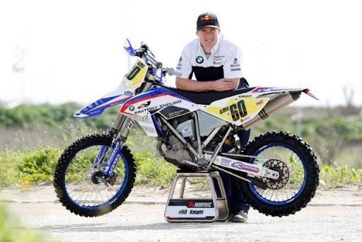 (Mr. Knight poses with his Factory custom 2009 G450x. Knight is a legendary rider who repeatedly placed 1st in the World Enduro Championship but would leave mid season while racing with BMW in 2009.)