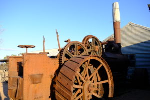 The Fowler traction engine , or what is left of it, out by the Kinchega woolshed.