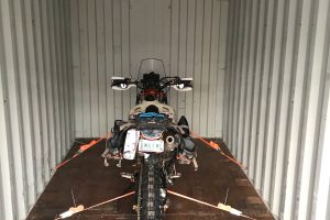 Heading to Iceland, in a container by itself for the single bike rate, the first motorcycle they'd shipped in over a year. Photo: rtwpaul