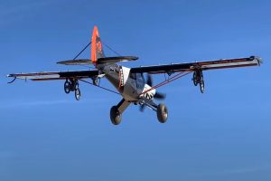Bombs.... er, bikes away! Maike Patey mounted two Segway e-motos under the winds of his custom-built bush plane, 'Scrappy.'  Image: Mike Patey via YouTube
