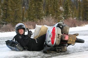 How it started: Ed March at the beginning of his Alaska-Argentina adventure, aboard his Honda C90. Photo: C90 Adventures