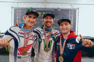 2022 U.S. Motocross of Nations team. Left to right: Chase Sexton, Eli Tomac and Justin Cooper.    Photo: Michael Antonovich