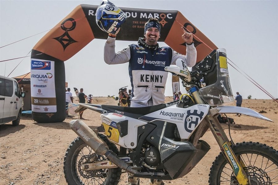 Skyler Howes, after winning the 2022 Rallye du Maroc. Photo: Husqvarna