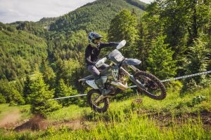 Take to the skies... errr, the trails, with Husqvarna's new Pro take on its enduro lineup. For now, it seems North America only gets the two-stroke TE300 model. Photo: Husqvarna